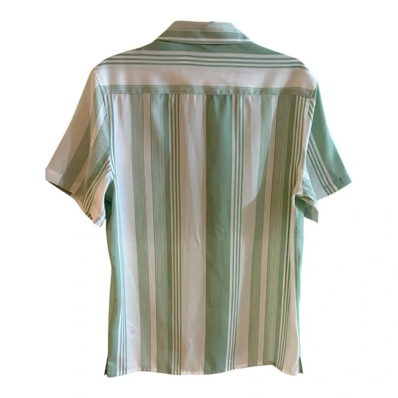 ASOS DESIGN revere Reiss Castle Ribbed Cuban stripe shirt in green - Picture 4 of 6